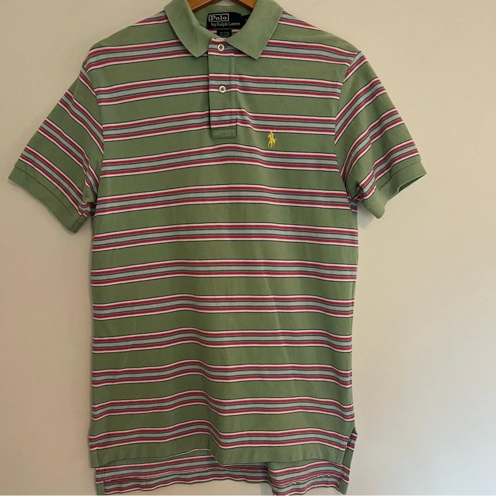 Polo by Ralph Lauren Green and Pink Striped Polo Size Small